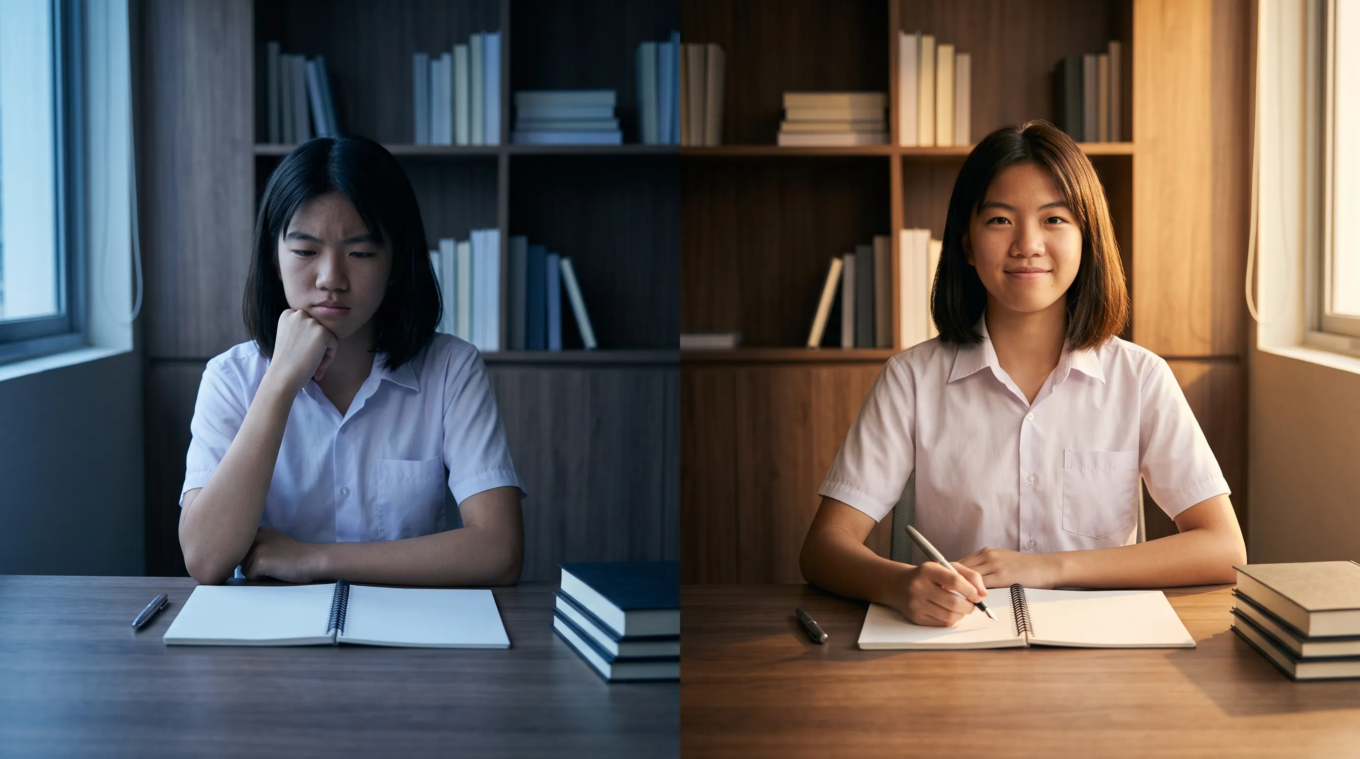Student structuring an expository essay