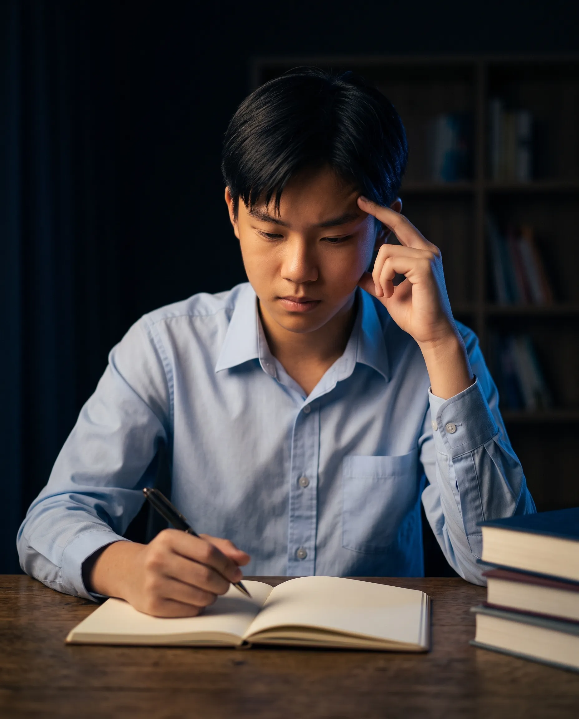 Junior college student working through an argument