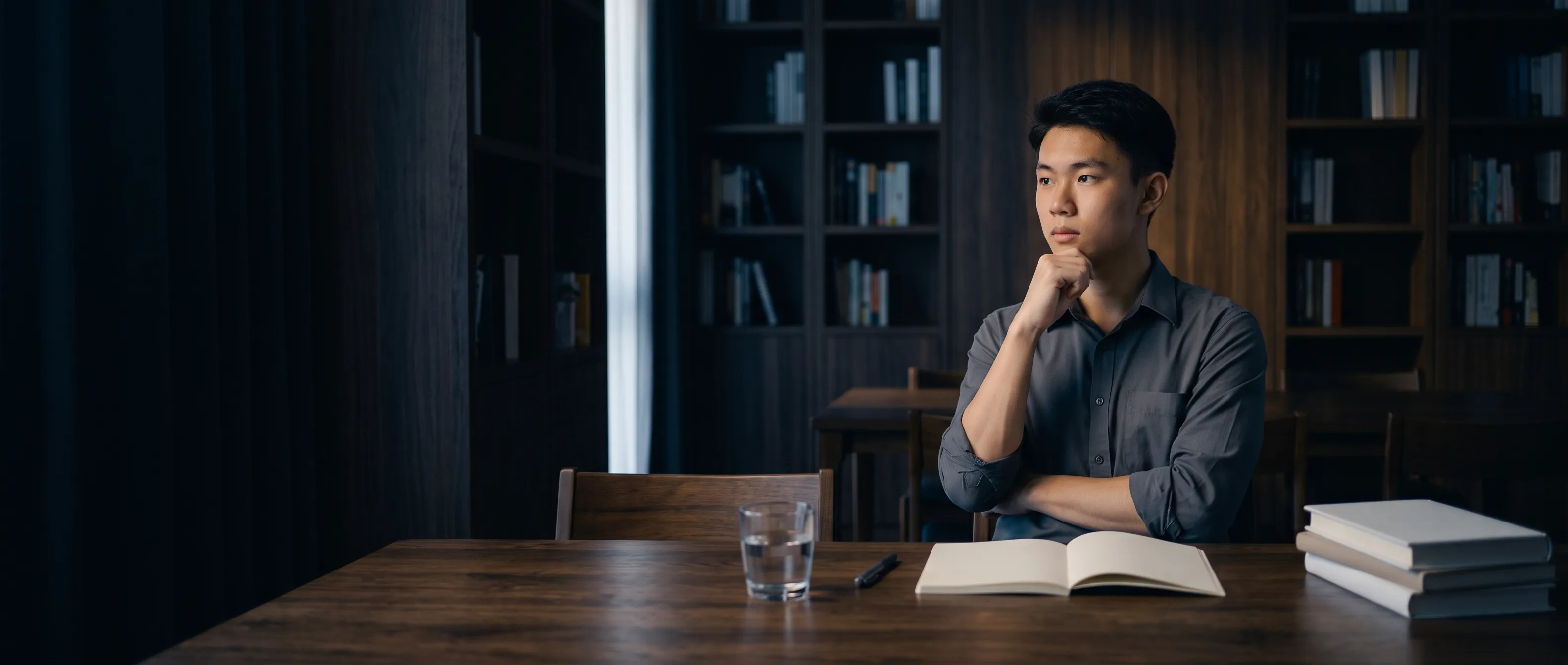 Student focused and studying